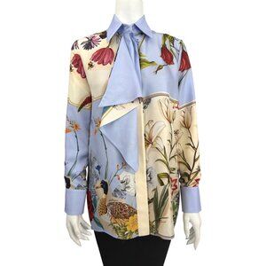 NWT FERRAGAMO Floral Duck Garden 100% Silk Longline Shirt. Size 38 (Italy) S/M